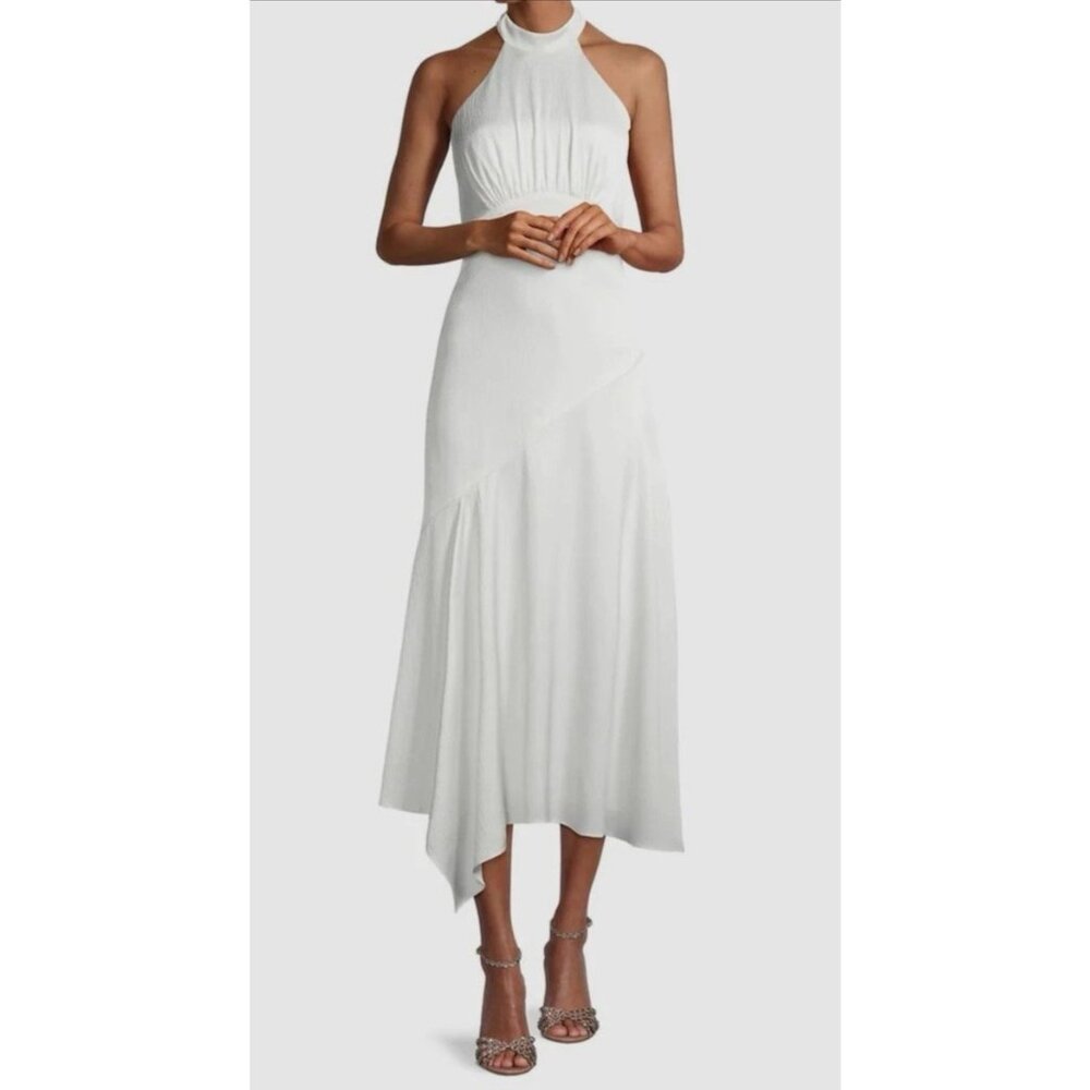Aidan Mattox Womens Ivory Halter Midi Dress Size 16 Sleeveless Crinkled $245